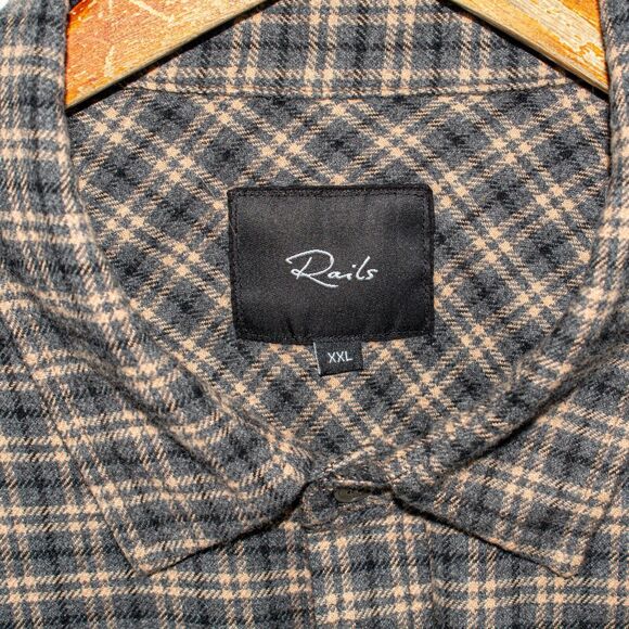 Rails Men's Flannel SUSSEX Shirt Tawny Onyx Plaid Cotton Size 2XL - Picture 3 of 6